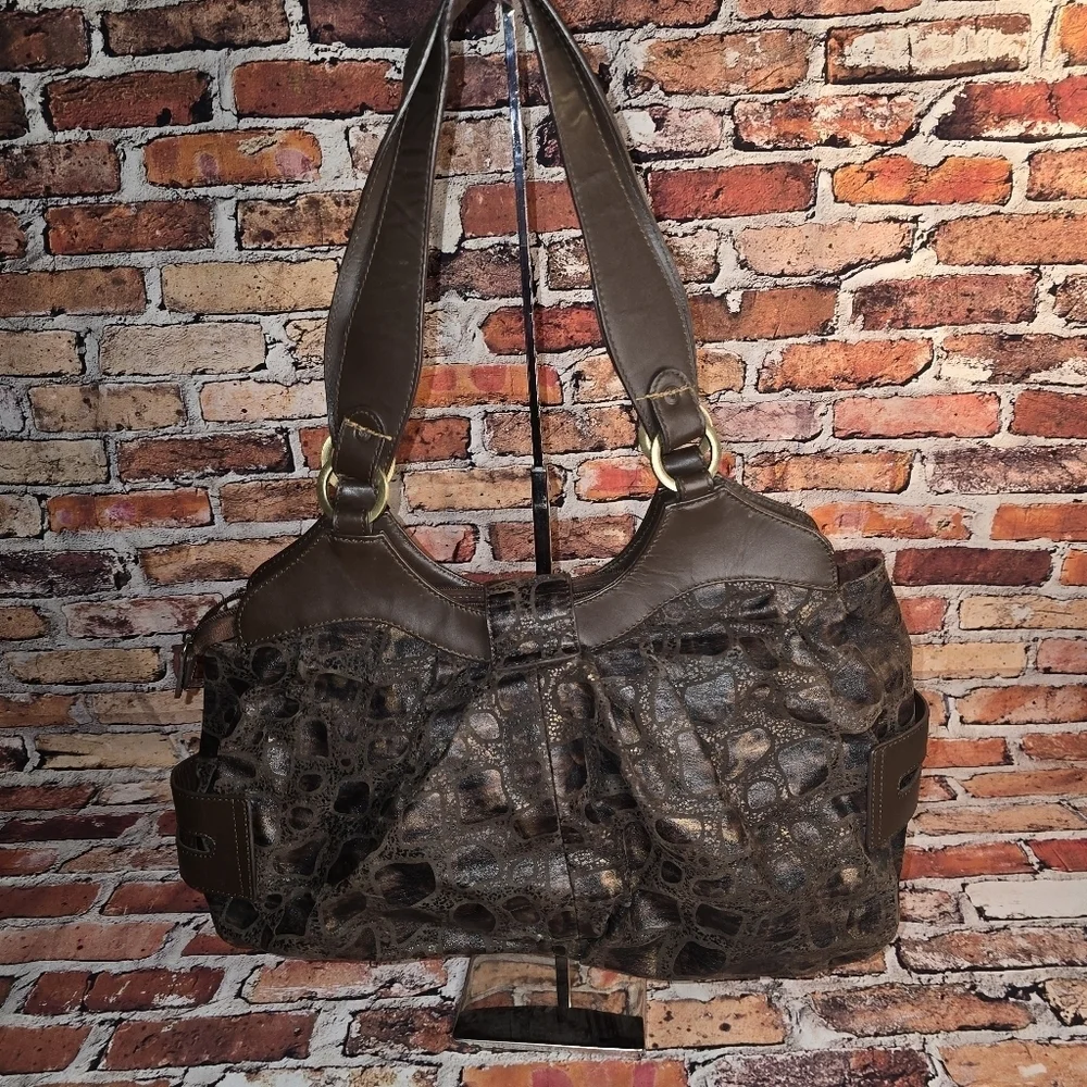 Charlie Lapson Hobo Bag Brown Crocodile Print